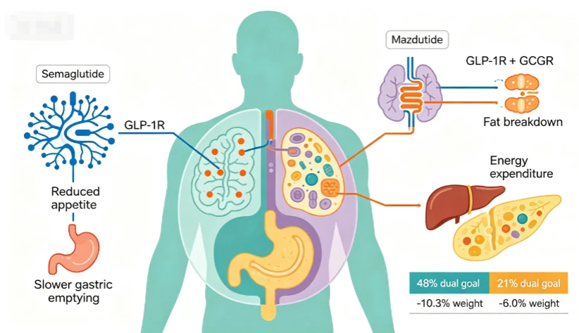 The differences between Mazdutide acetate and Semaglutide The differences between Mazdutide acetate and Semaglutide